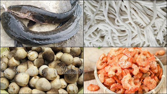 Nguyên liệu nấu bánh canh cá lóc chả giò heo Huế